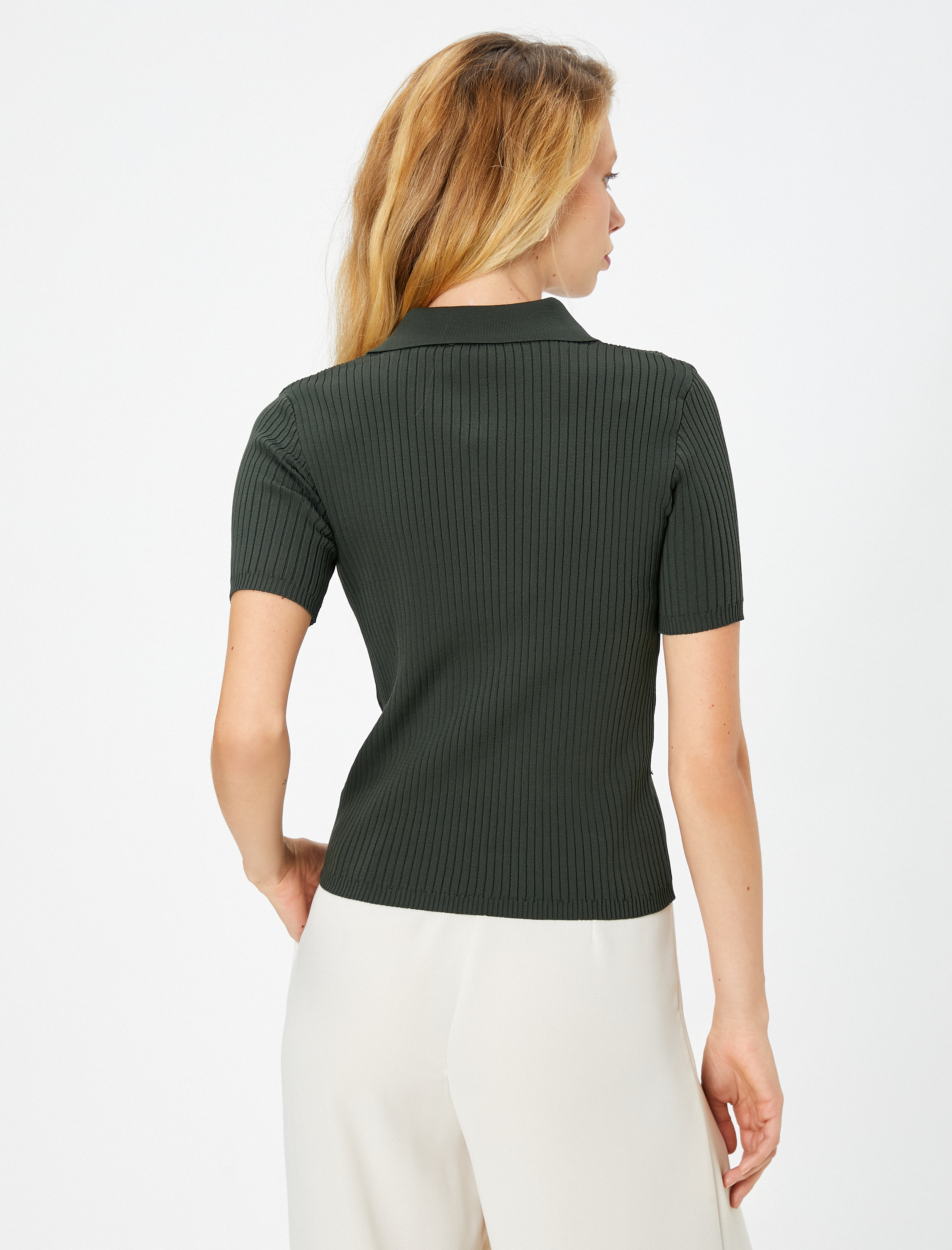   Triko Kazak Polo Yaka Düğmeli Kısa Kollu