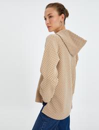 Kapşonlu Sweatshirt Dokulu Uzun Kollu Yırtmaçlı