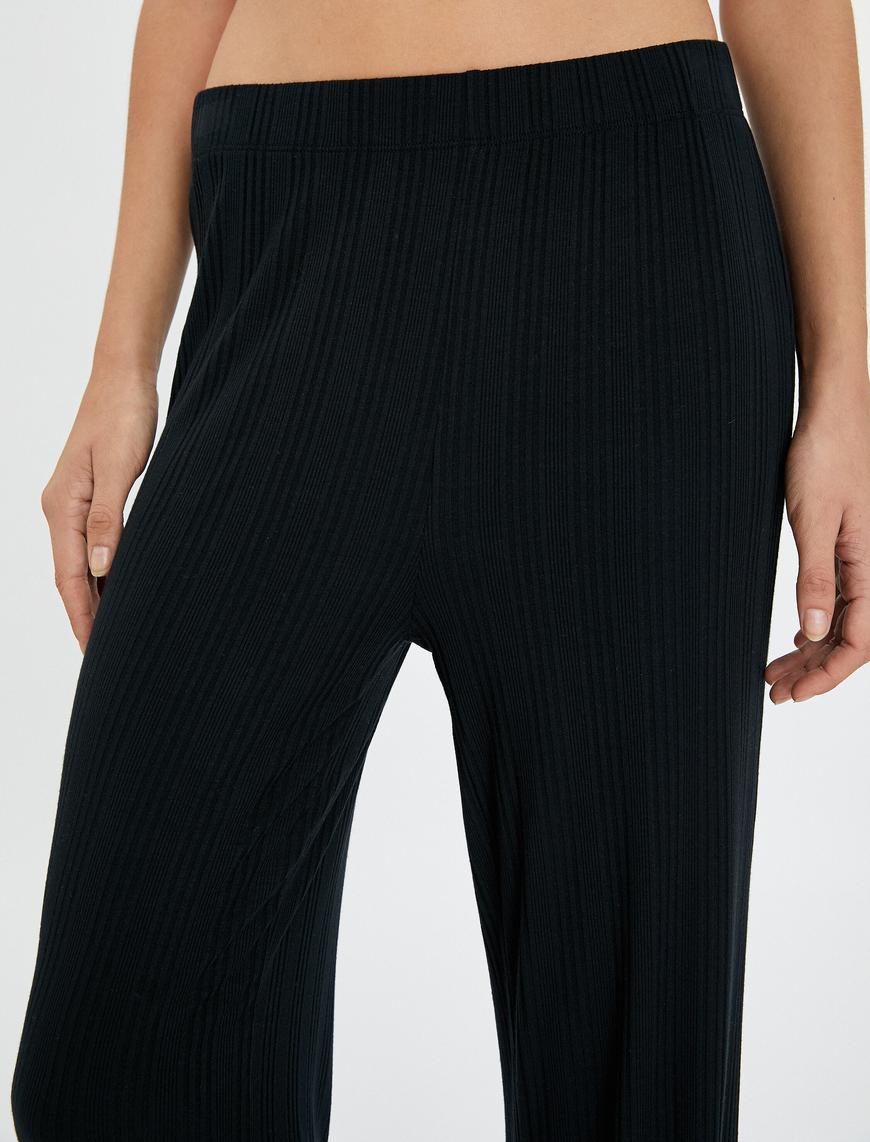   Pijama Altı Düz Paça Dokulu Beli Lastikli
