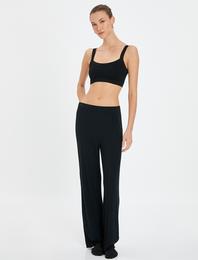 Pijama Altı Düz Paça Dokulu Beli Lastikli