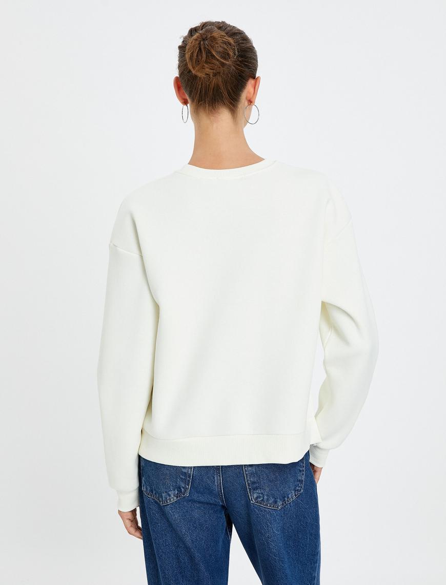   Kroşe Detaylı Sweatshirt Bisiklet Yaka Uzun Kollu
