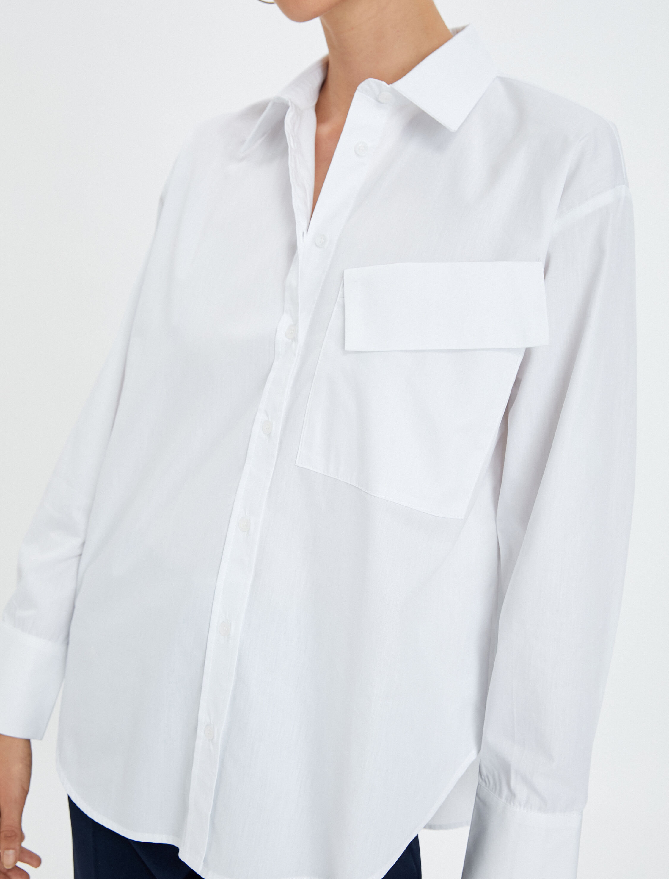   Uzun Kollu Gömlek Kapaklı Cepli Düğmeli Pamuklu