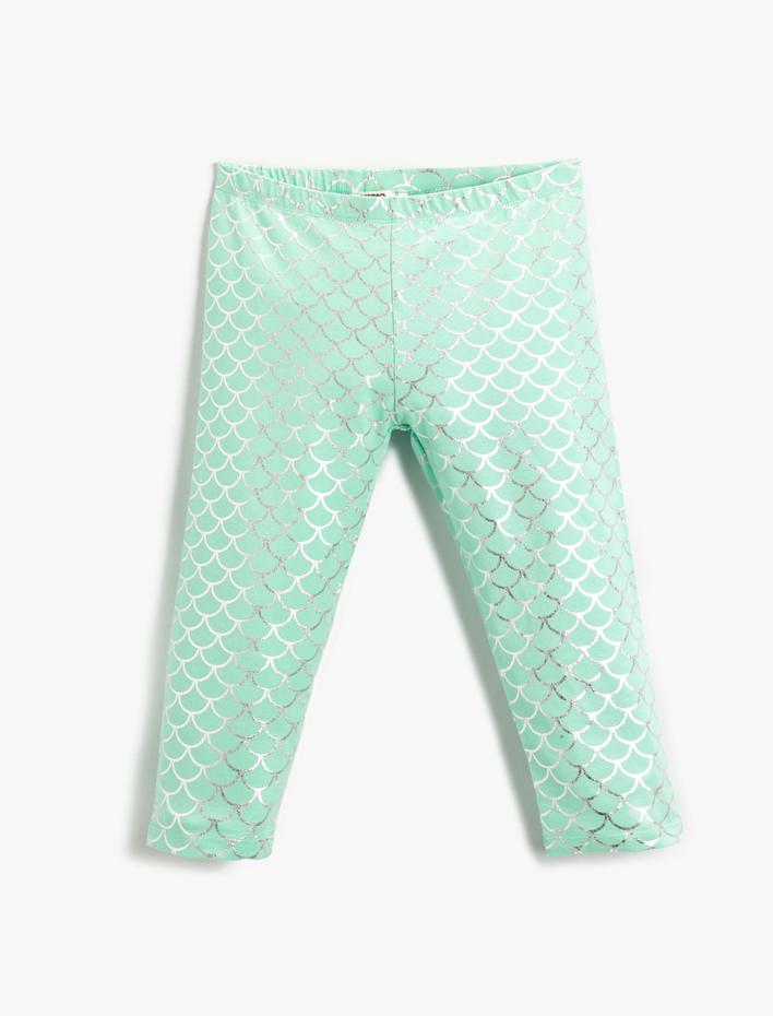 Kız Çocuk Parlak Desenli Kapri Tayt Pamuklu