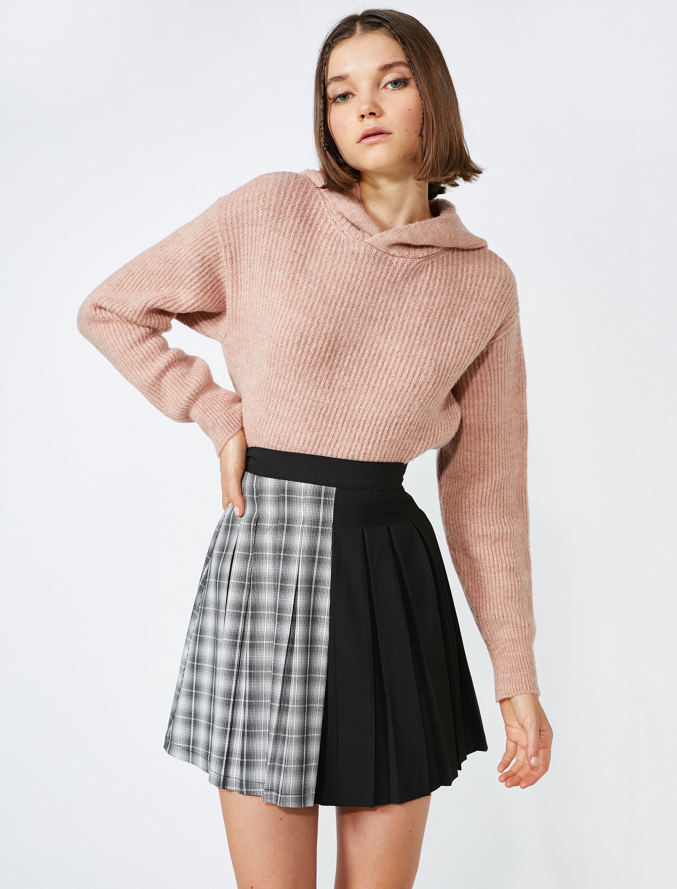   Kapüşonlu Fitilli Triko Kazak