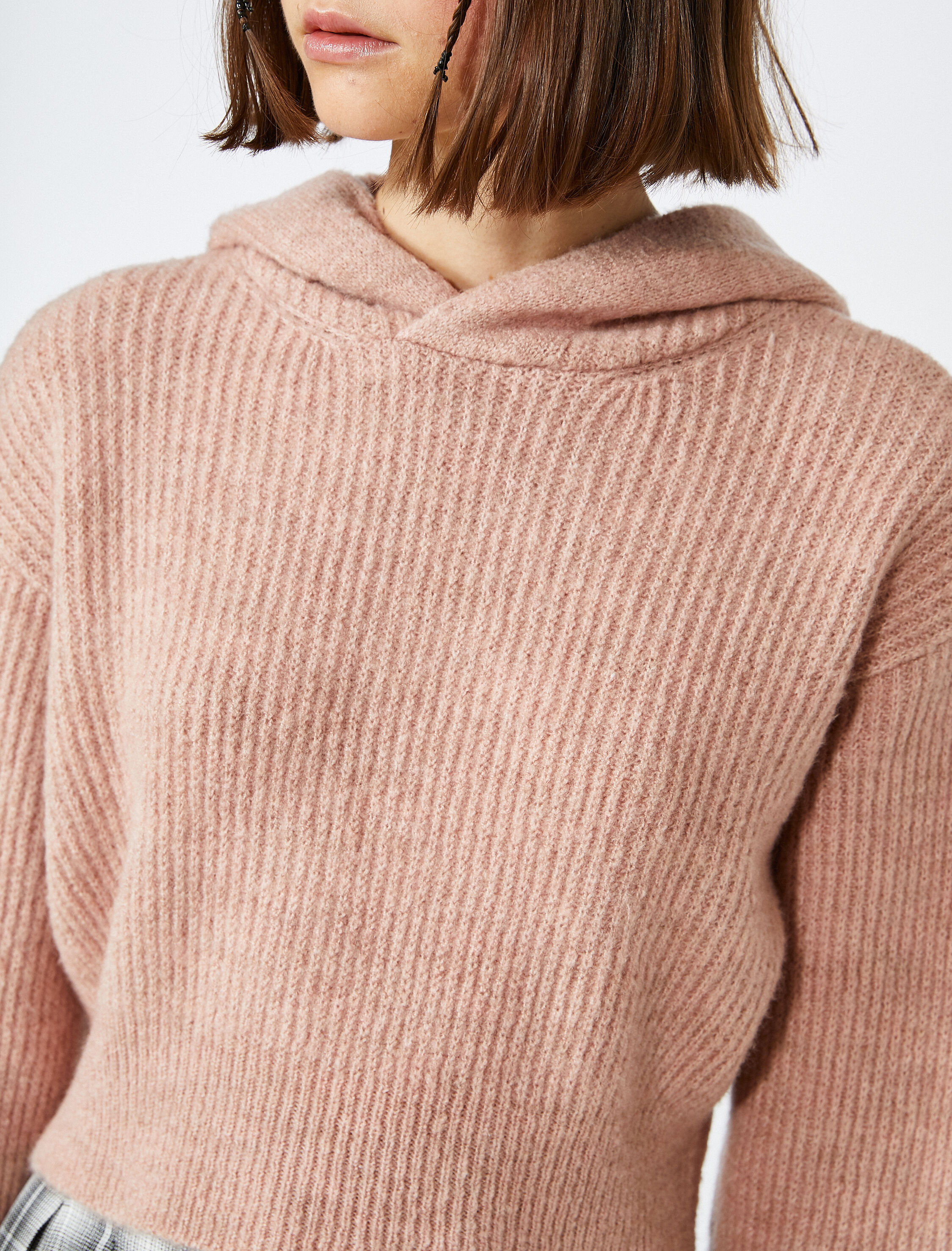   Kapüşonlu Fitilli Triko Kazak