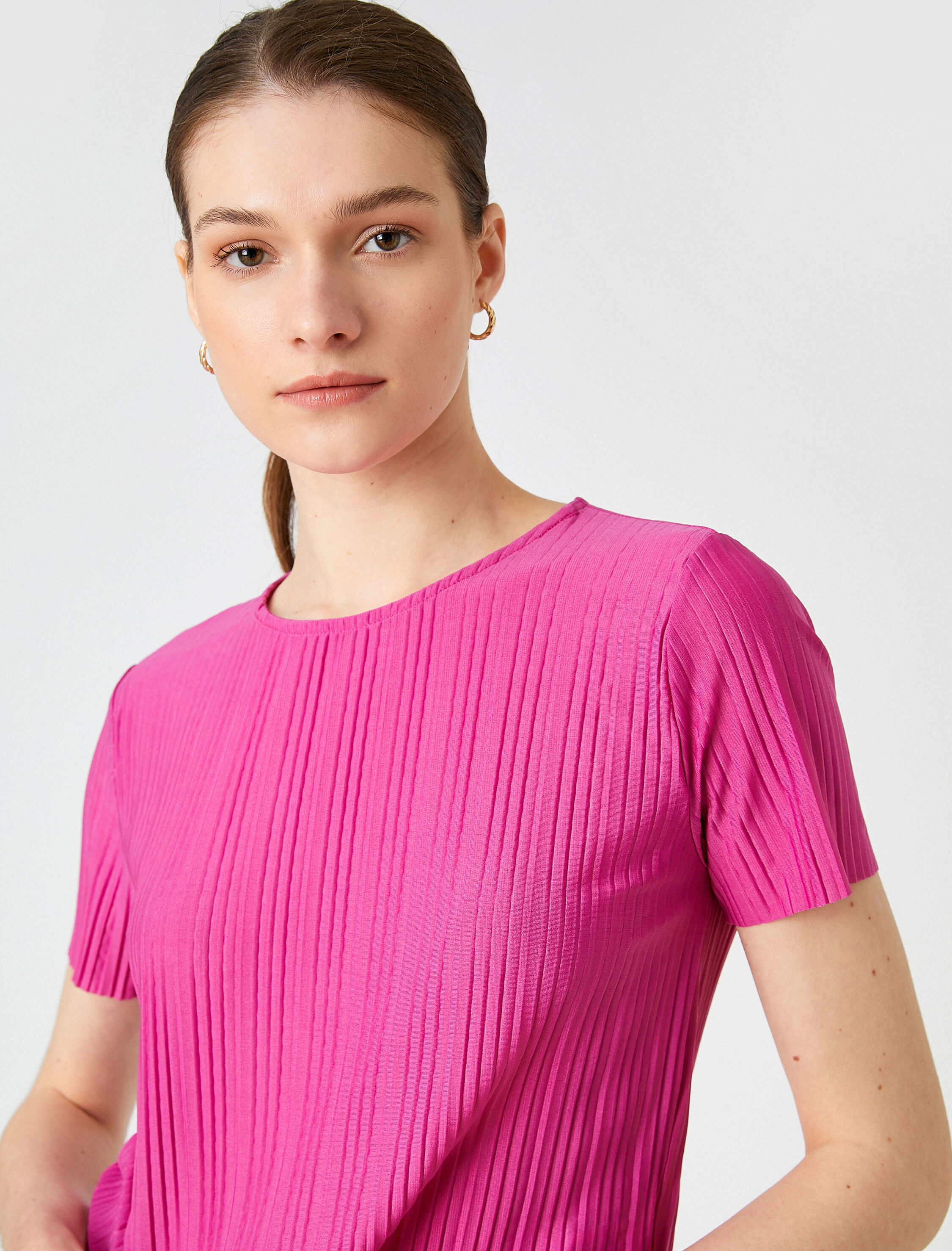   Çizgili Tişört Bisiklet Yaka Kısa Kollu