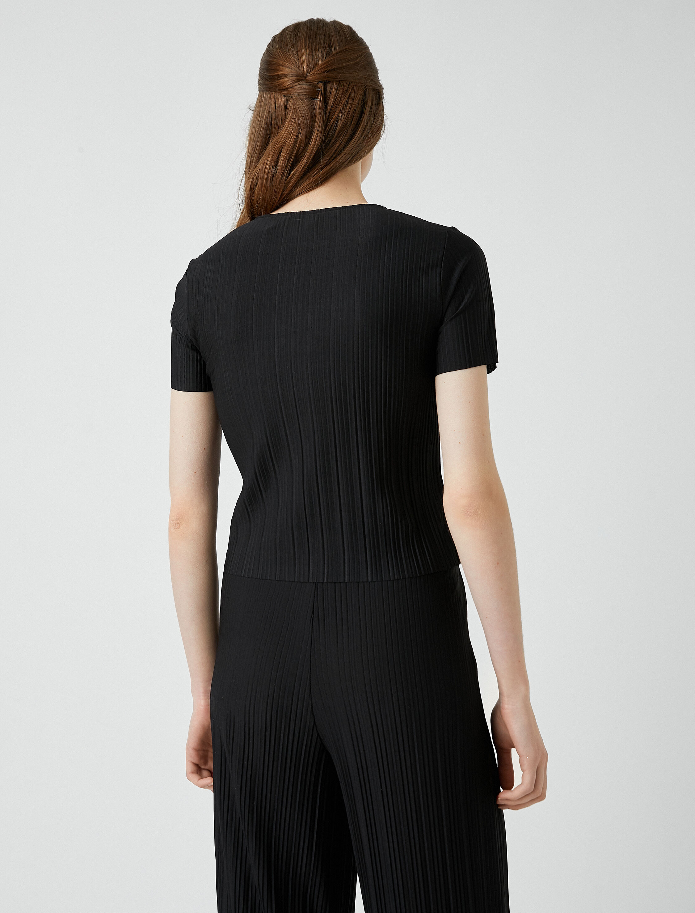   Çizgili Tişört Bisiklet Yaka Kısa Kollu