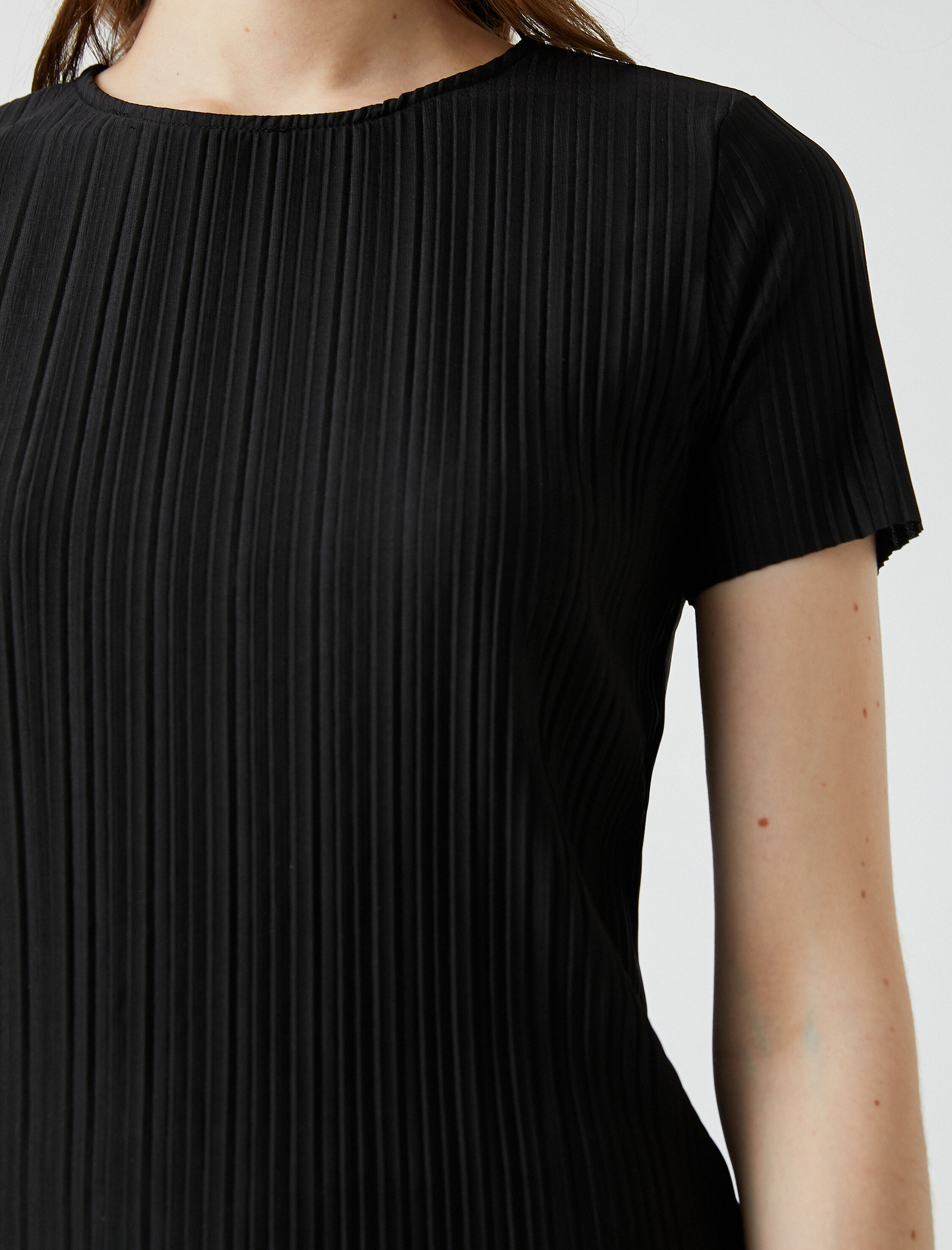   Çizgili Tişört Bisiklet Yaka Kısa Kollu