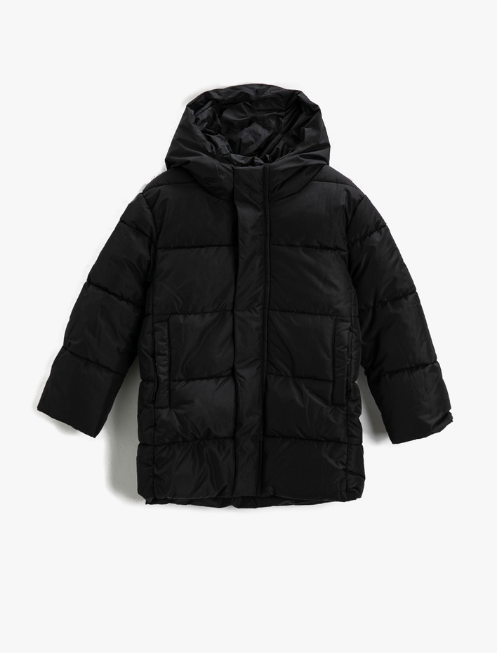 Erkek Çocuk Kapşonlu Şişme Kaban Cepli Puffer