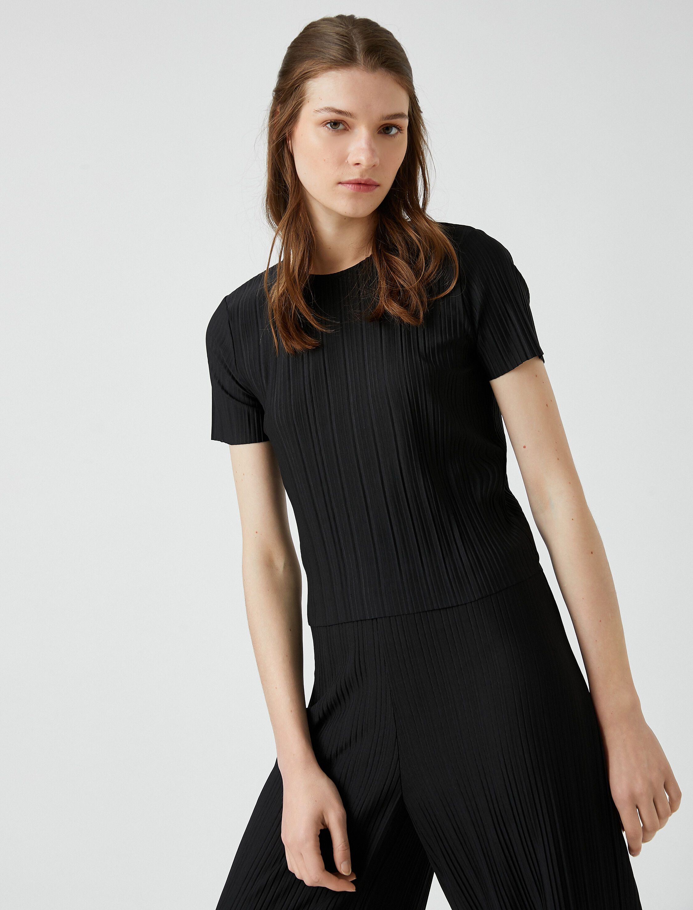   Çizgili Tişört Bisiklet Yaka Kısa Kollu