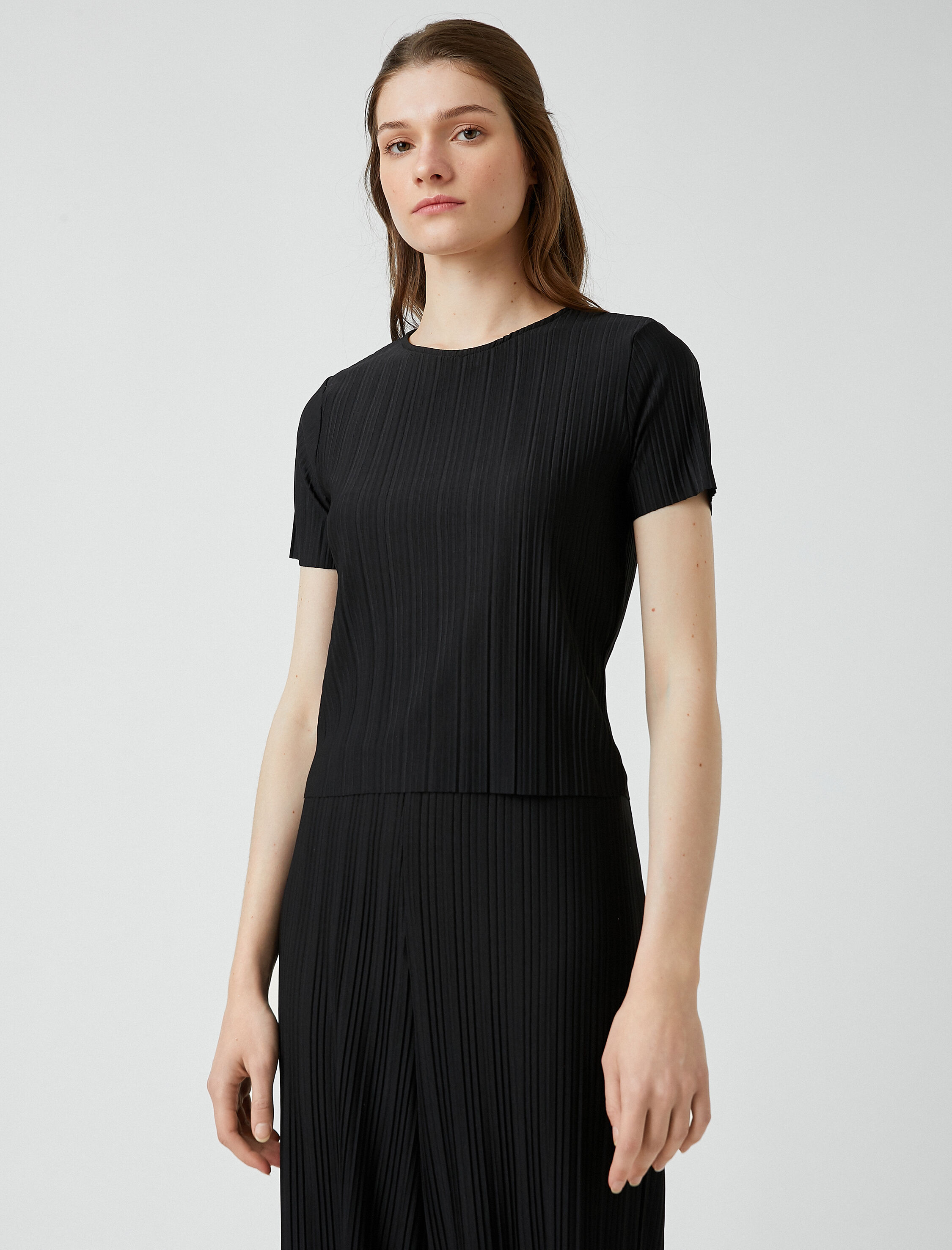   Çizgili Tişört Bisiklet Yaka Kısa Kollu