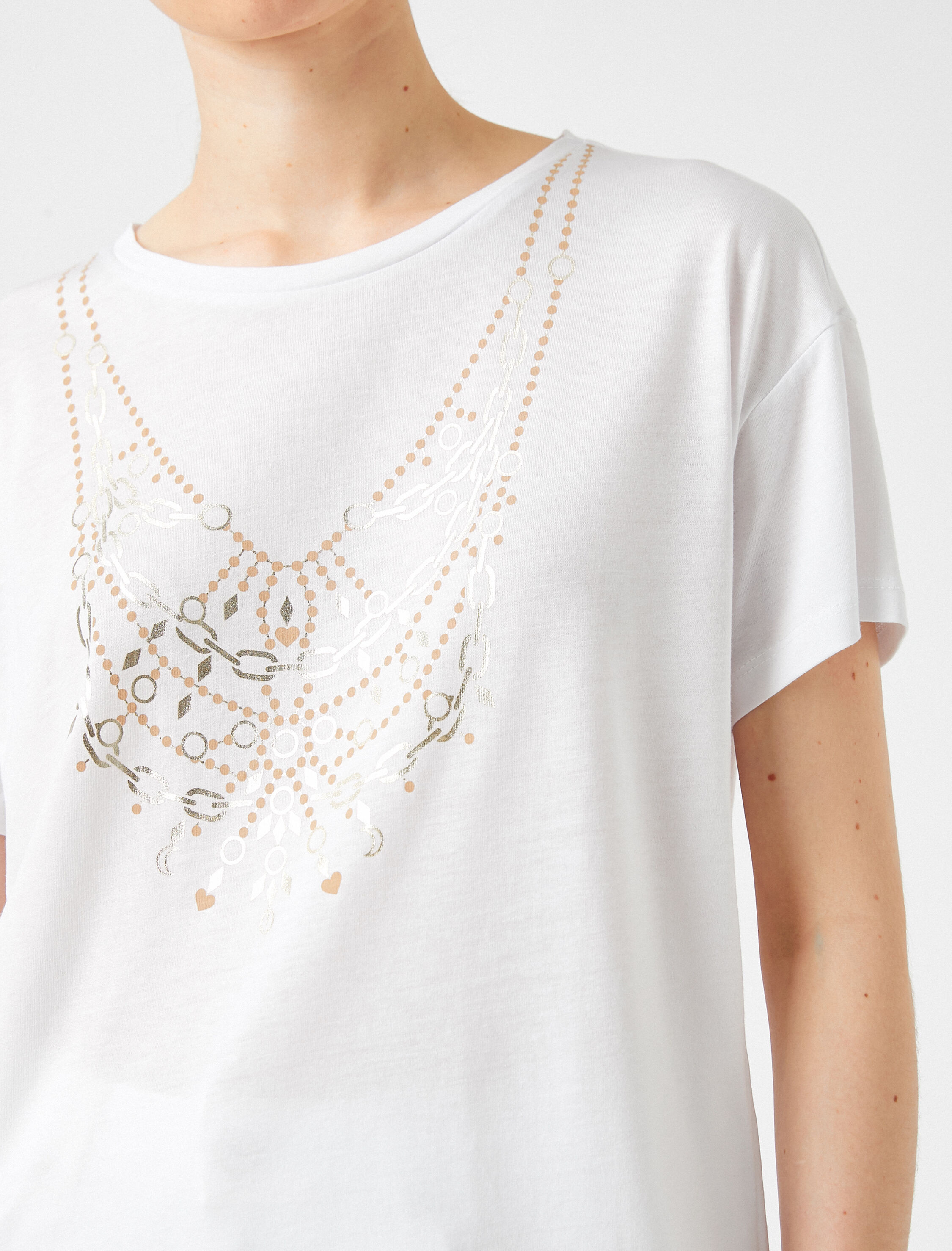   Baskılı Tişört Bisiklet Yaka Kısa Kollu Modal Karışımlı