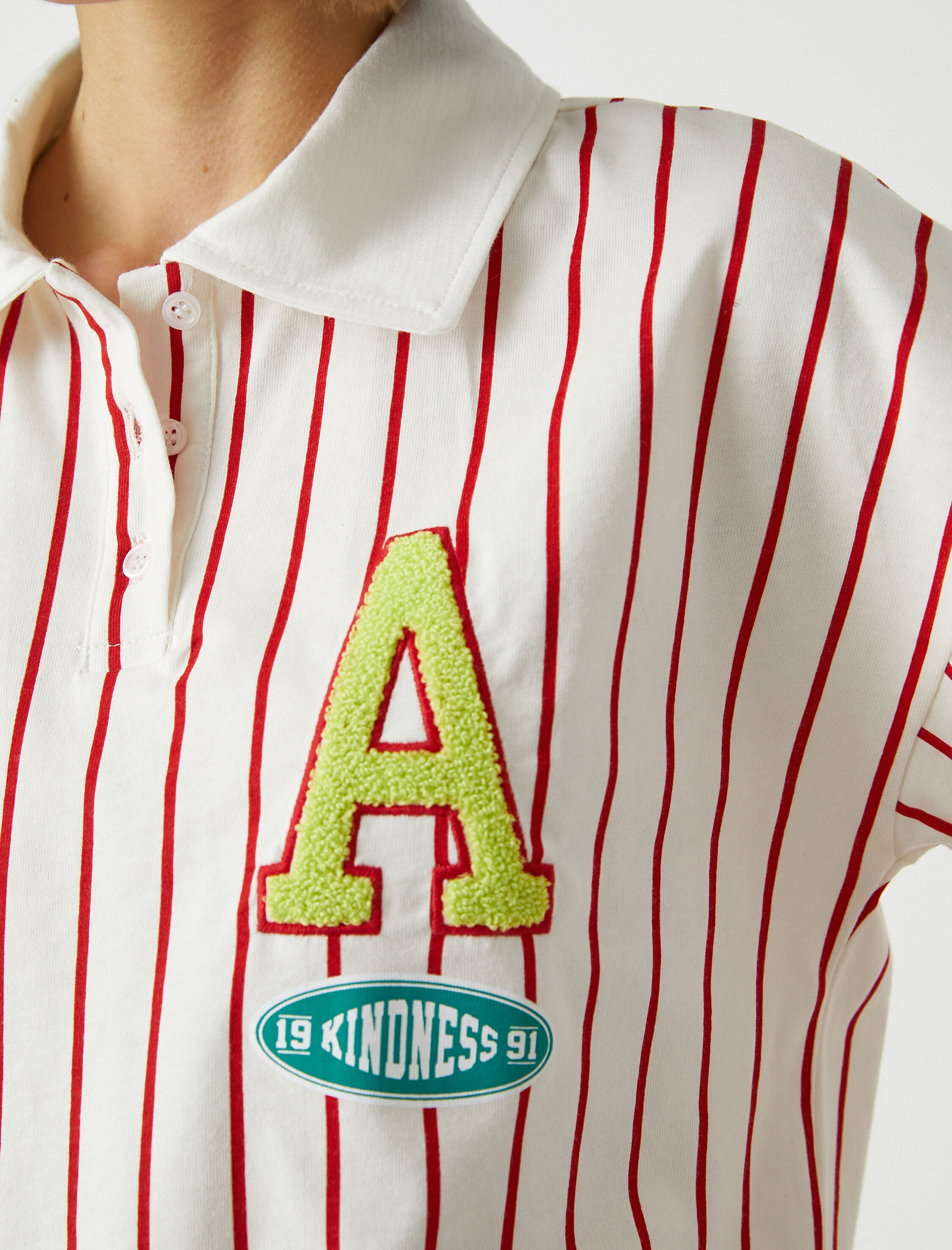   Oversize Crop Tişört Polo Yaka Pamuklu