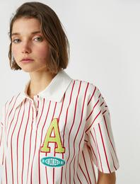 Oversize Crop Tişört Polo Yaka Pamuklu