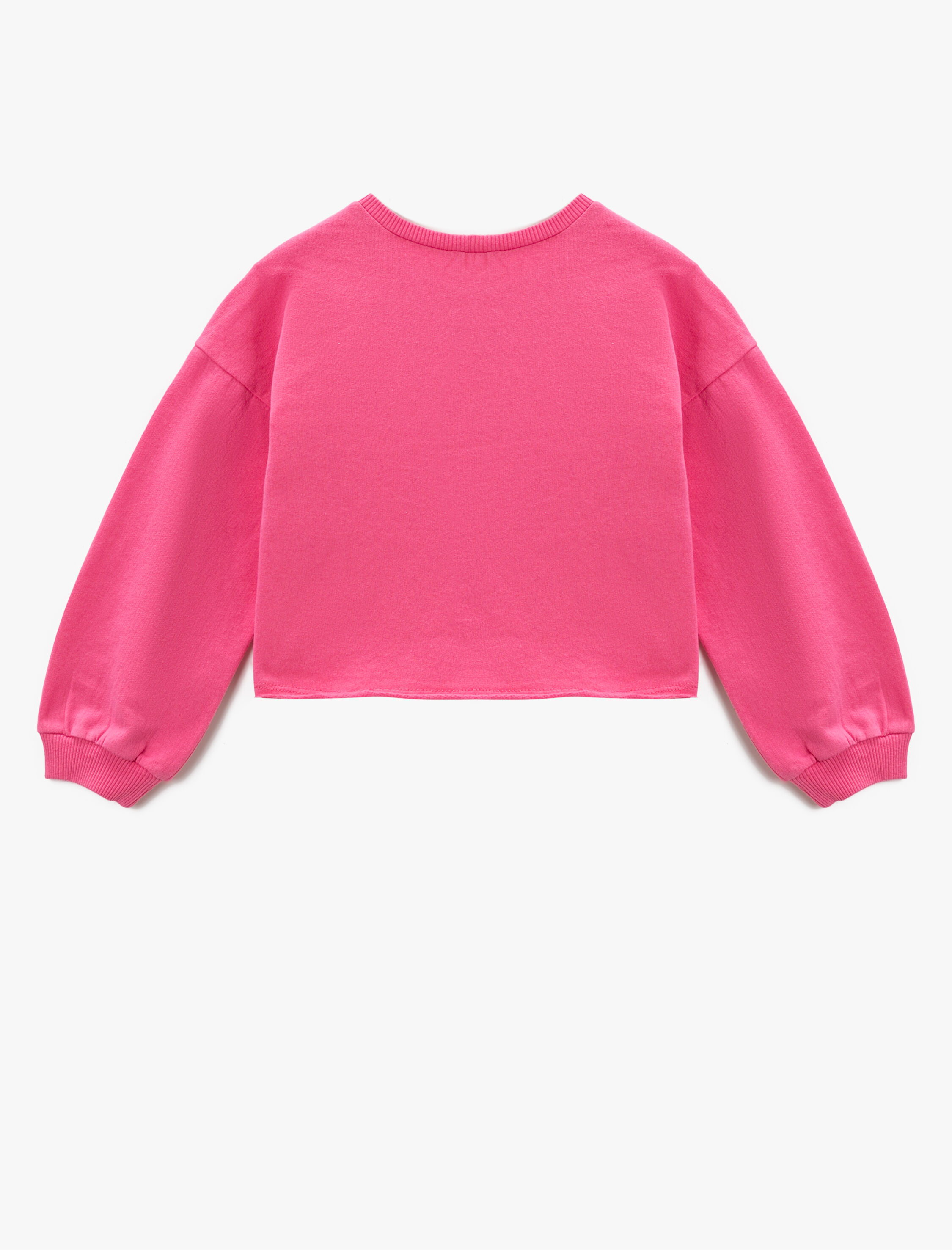  Kız Çocuk Baskılı Crop Sweatshirt Bisiklet Yaka Pamuklu