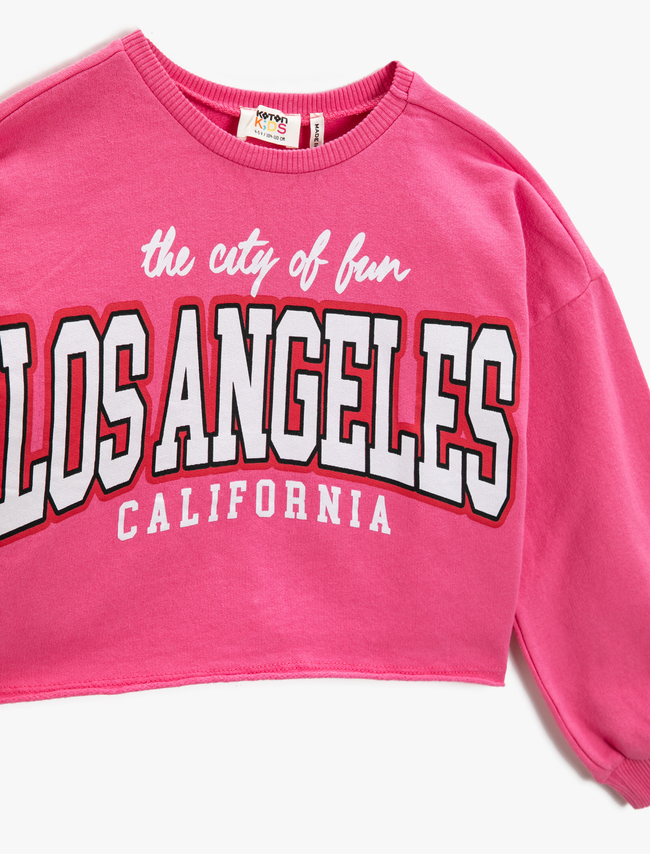  Kız Çocuk Baskılı Crop Sweatshirt Bisiklet Yaka Pamuklu