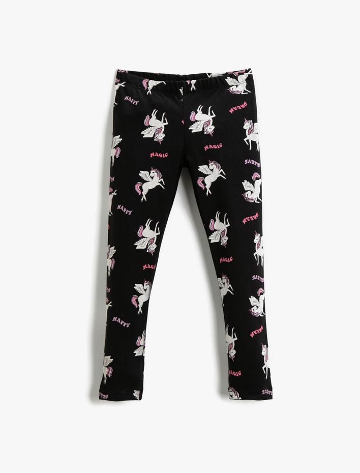 Kız Çocuk Unicorn Baskılı Tayt Beli Lastikli Pamuklu