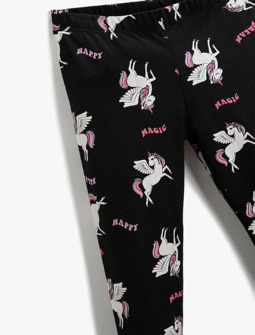  Kız Çocuk Unicorn Baskılı Tayt Beli Lastikli Pamuklu
