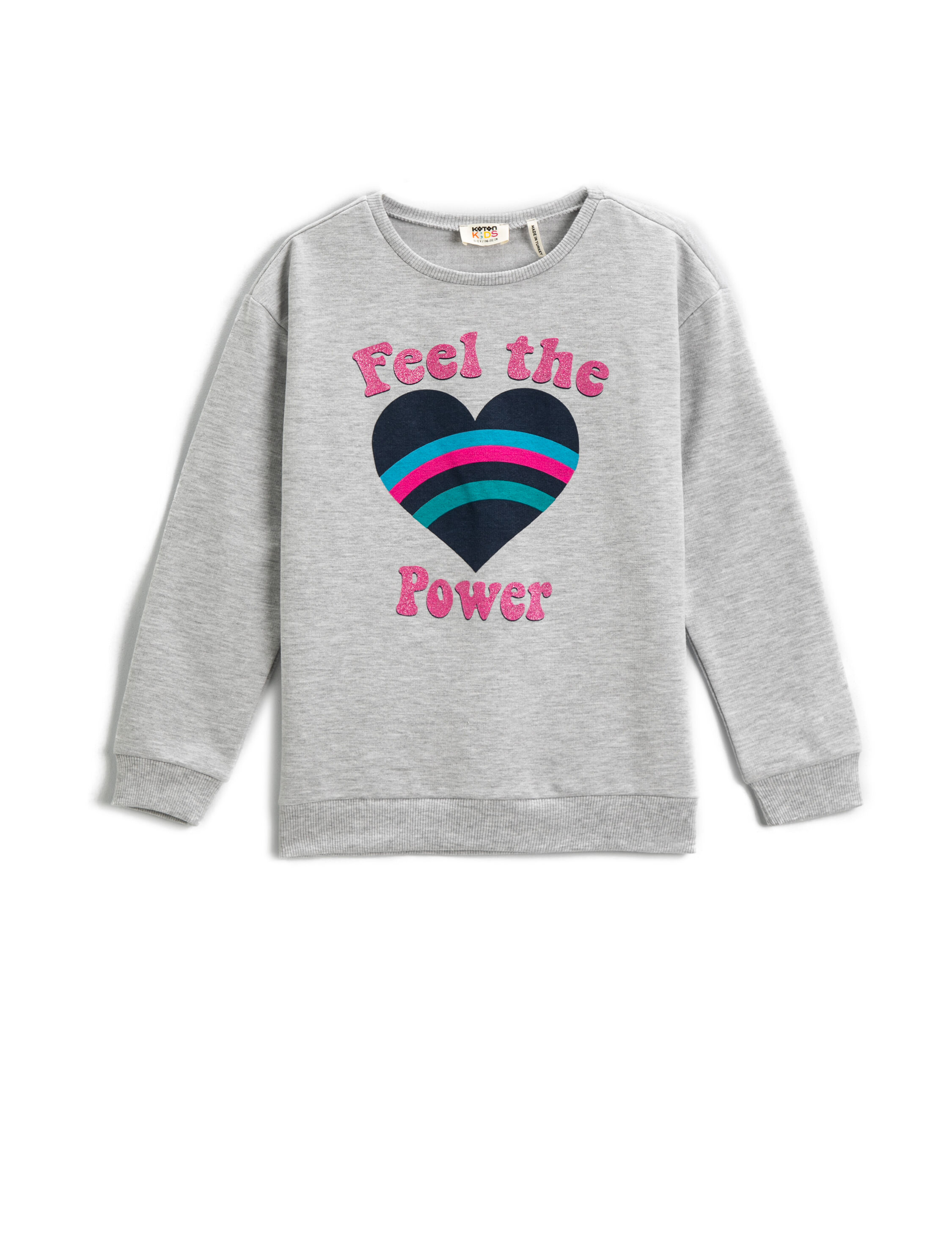  Kız Çocuk Kalp Baskılı Sweatshirt Uzun Kollu Bisiklet Yaka