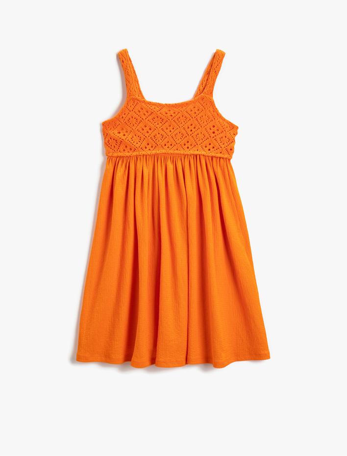 Kız Çocuk Elbise Midi Kalın Askılı Fisto İşlemeli