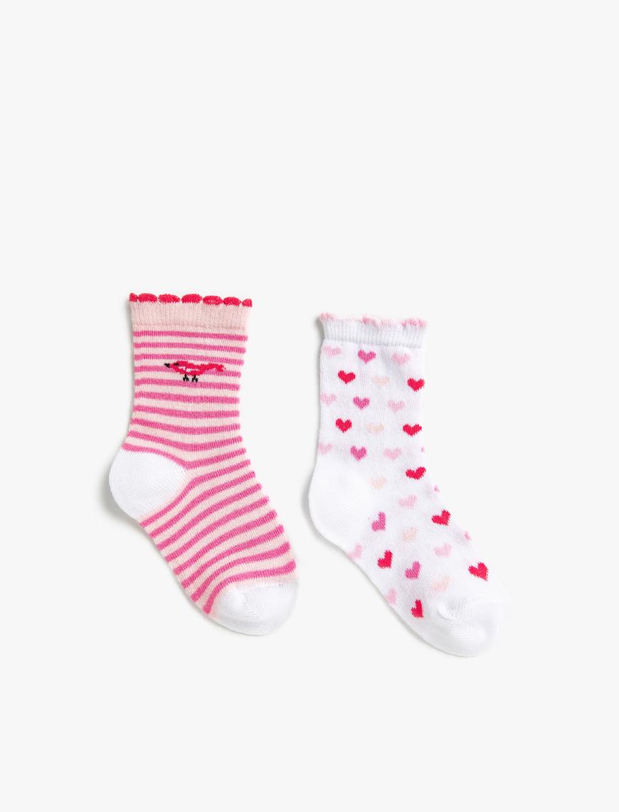  Kız Bebek 2'li Desenli Soket Çorap Seti