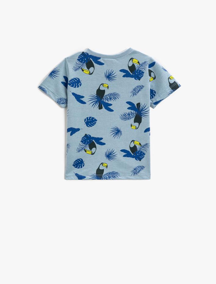 Erkek Bebek Papağan Baskılı Kısa Kollu Tişört Bisiklet Yaka