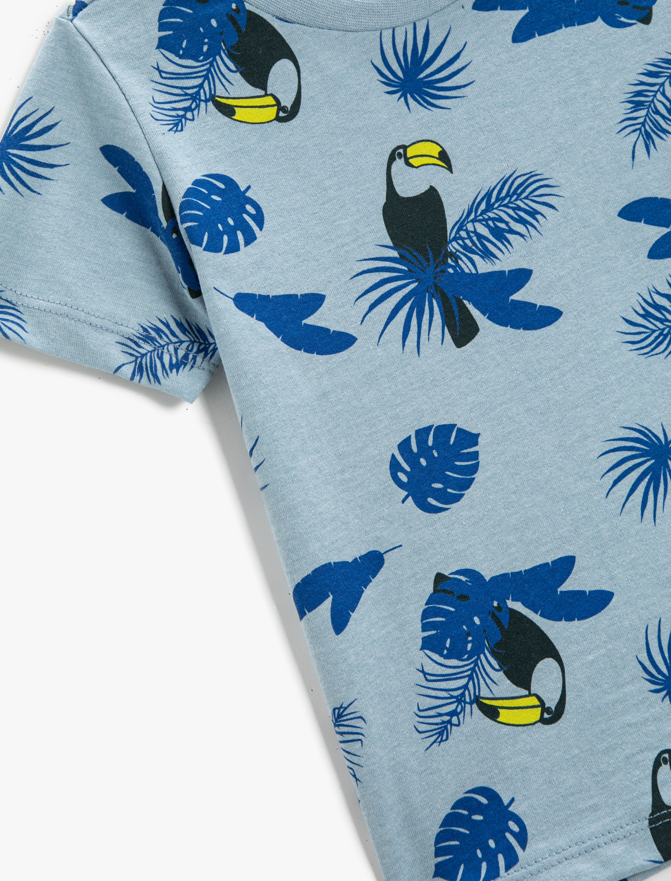  Erkek Bebek Papağan Baskılı Kısa Kollu Tişört Bisiklet Yaka