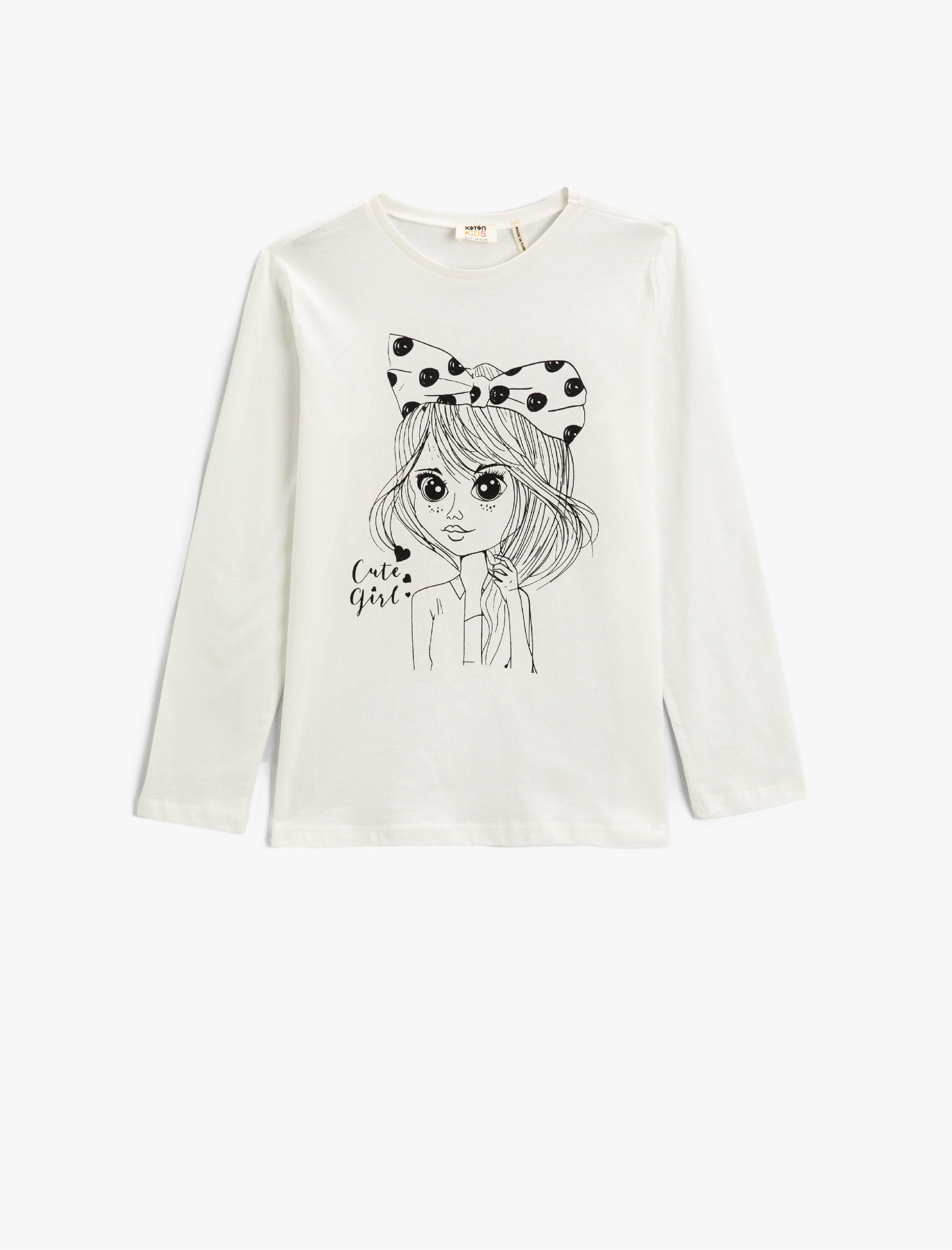  Kız Çocuk Uzun Kollu Tişört Baskılı Bisiklet Yaka Pamuklu