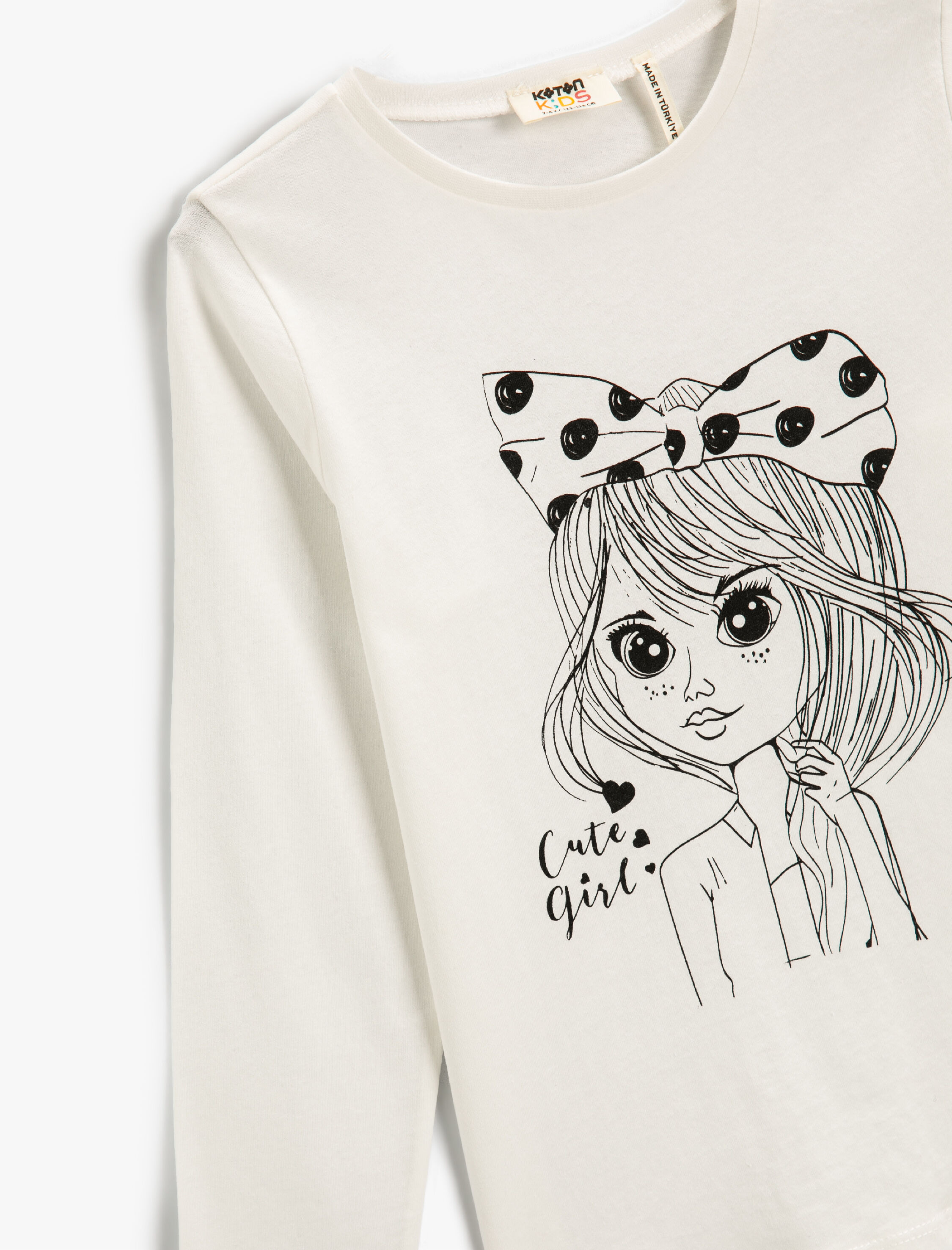  Kız Çocuk Uzun Kollu Tişört Baskılı Bisiklet Yaka Pamuklu