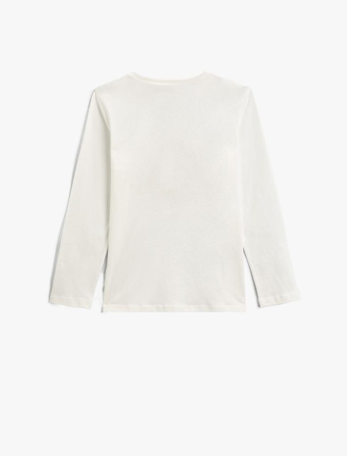 Kız Çocuk Uzun Kollu Tişört Baskılı Bisiklet Yaka Pamuklu