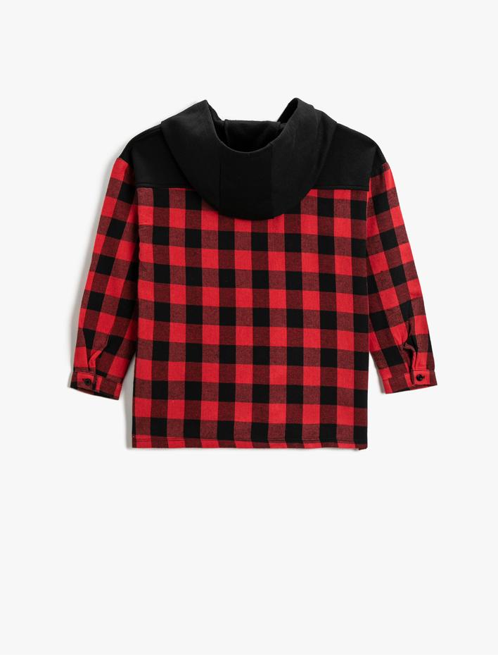 Erkek Çocuk Kapüşonlu Sweatshirt Kolları Manşetli Baskılı Ekose Detaylı