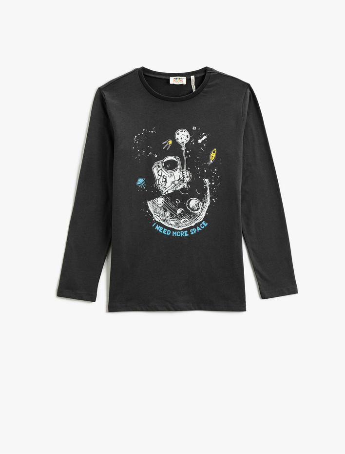 Erkek Çocuk Astronot Baskılı Tişört Uzun Kollu