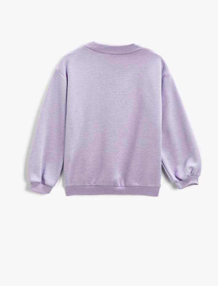 Kız Çocuk Oversize Sweatshirt Baskılı Bisiklet Yaka Uzun Kollu