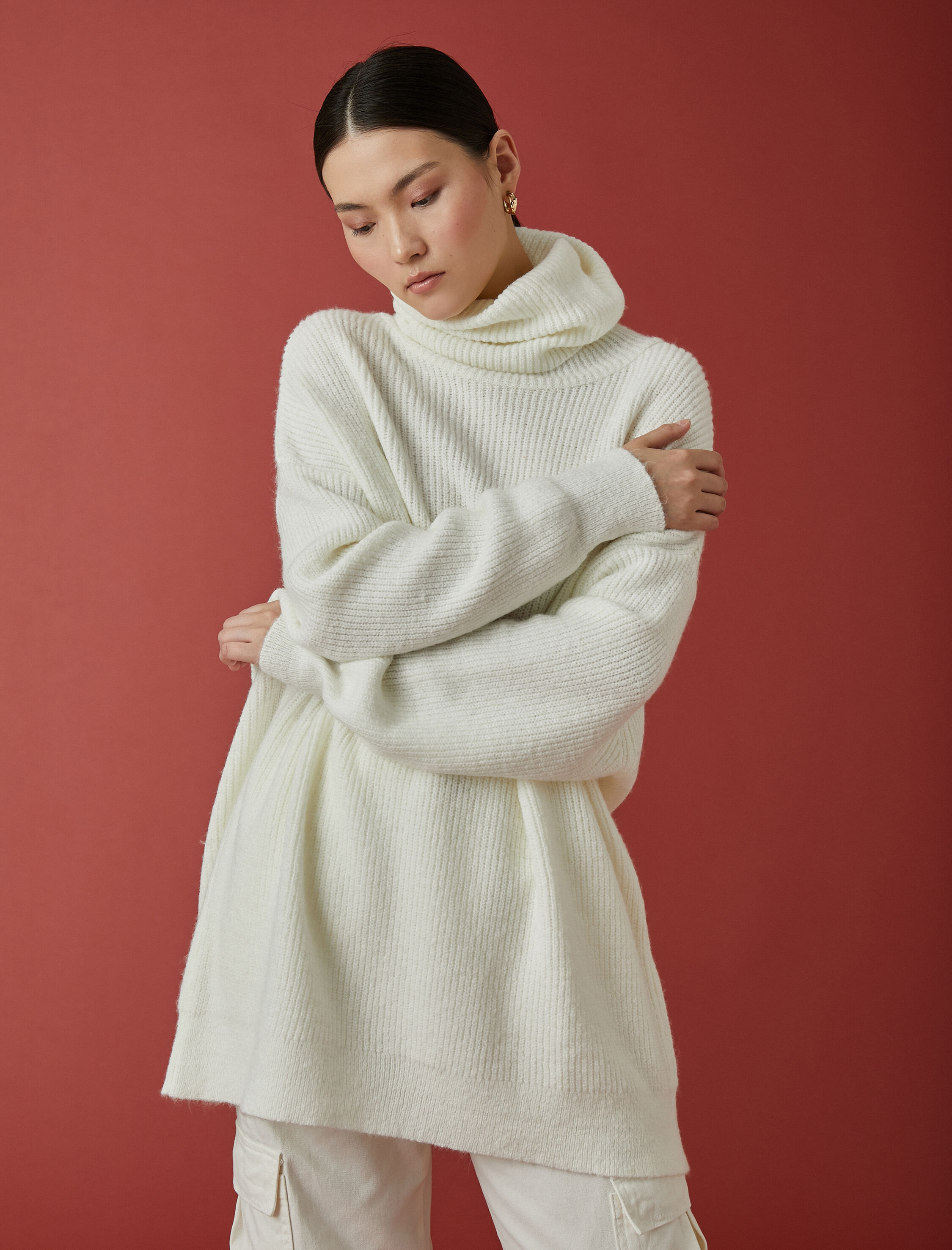 Boğazlı Triko Kazak Uzun Kollu