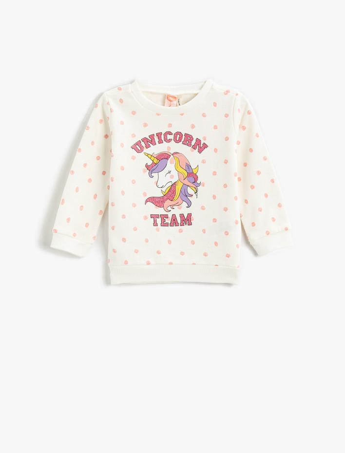 Kız Bebek Unicorn Baskılı Sweatshirt Pamuklu