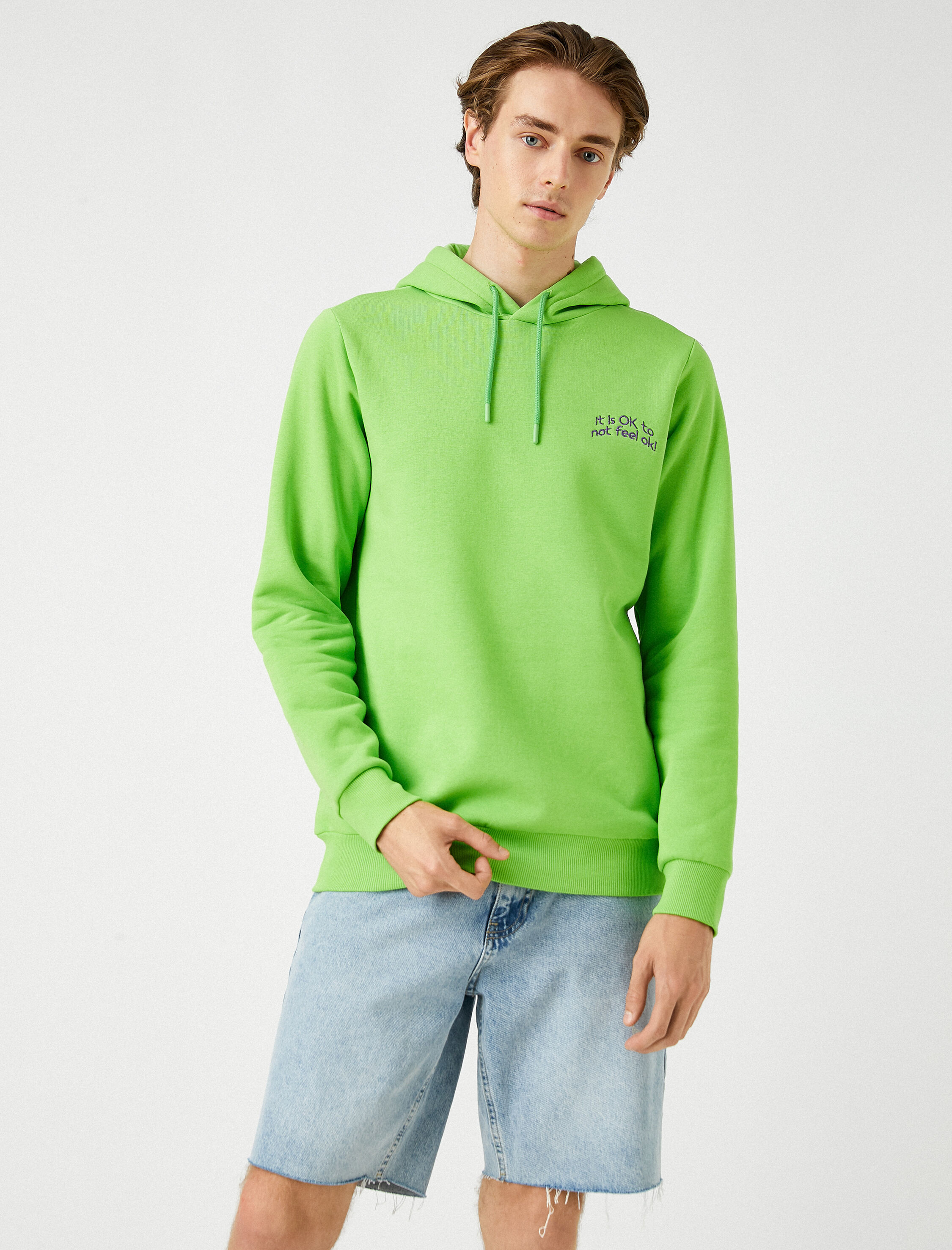   Baskılı Kapşonlu Sweatshirt Şardonlu