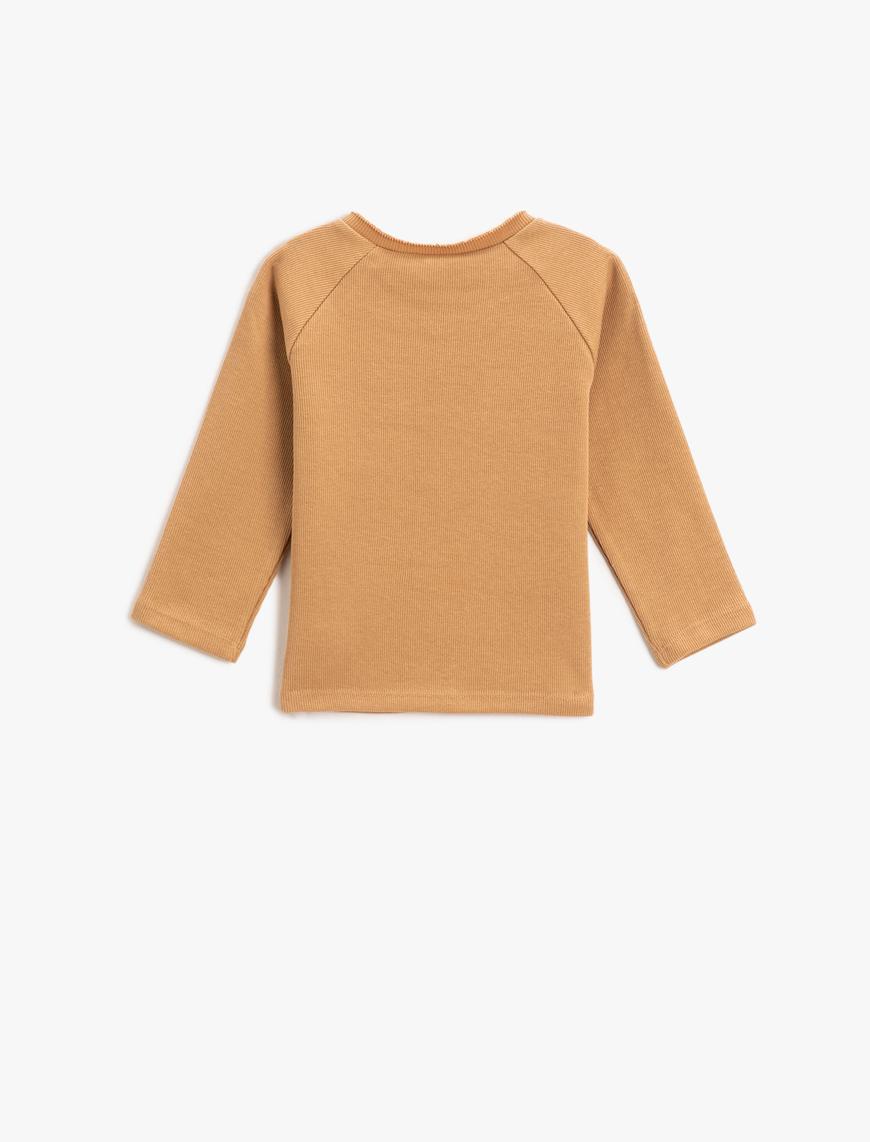 Erkek Bebek Basic Ribanalı Düğme Detaylı Sweatshirt Pamuklu