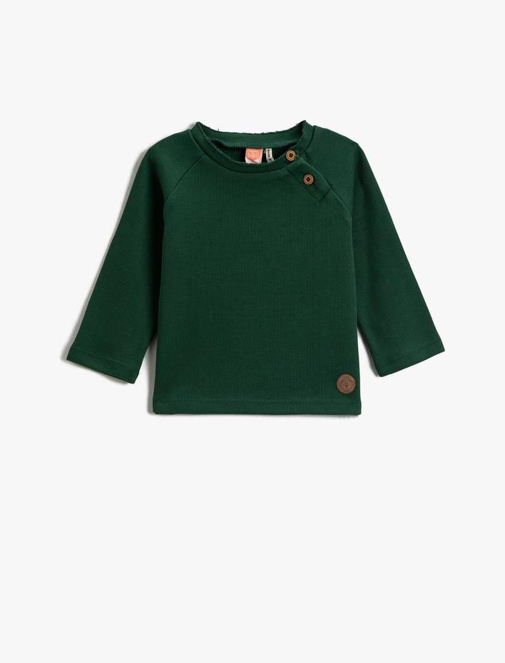 Erkek Bebek Basic Ribanalı Düğme Detaylı Sweatshirt Pamuklu