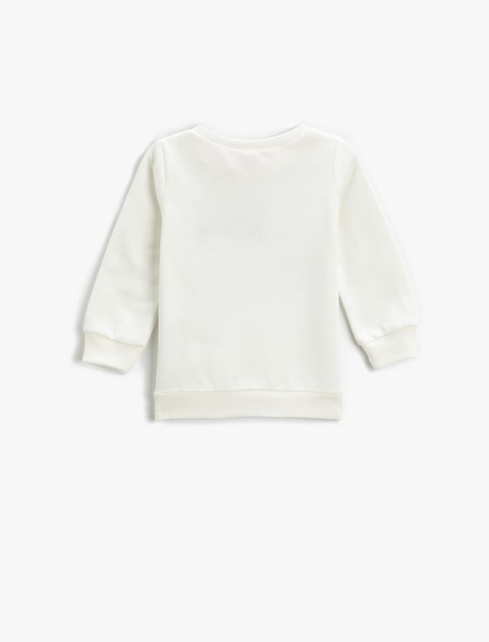 Kız Bebek Kedi Baskılı Sweatshirt Bisiklet Yaka