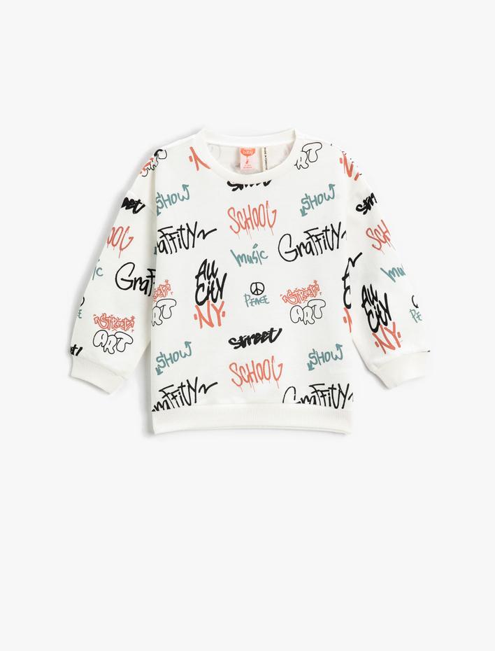 Erkek Bebek Baskılı Bisiklet Yaka Sweatshirt