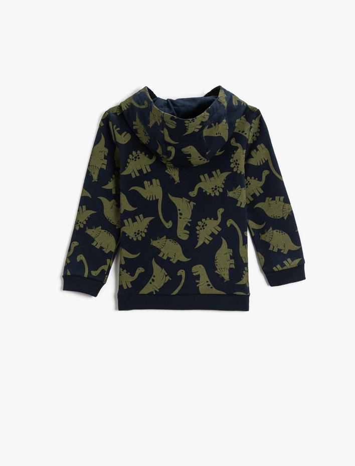 Erkek Bebek Dinozor Baskılı Kapüşonlu Sweatshirt Pamuklu