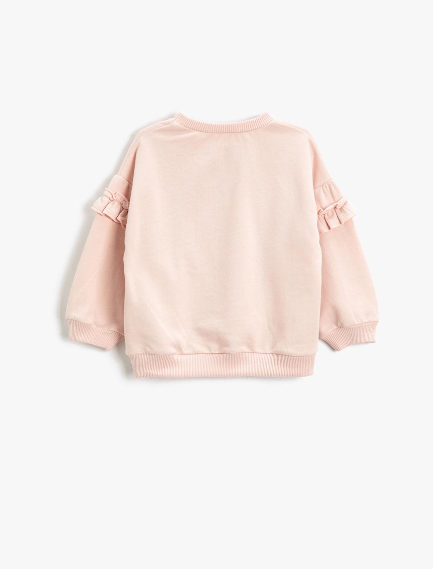  Kız Bebek Pamuklu Baskılı Sweatshirt Fırfır Detaylı