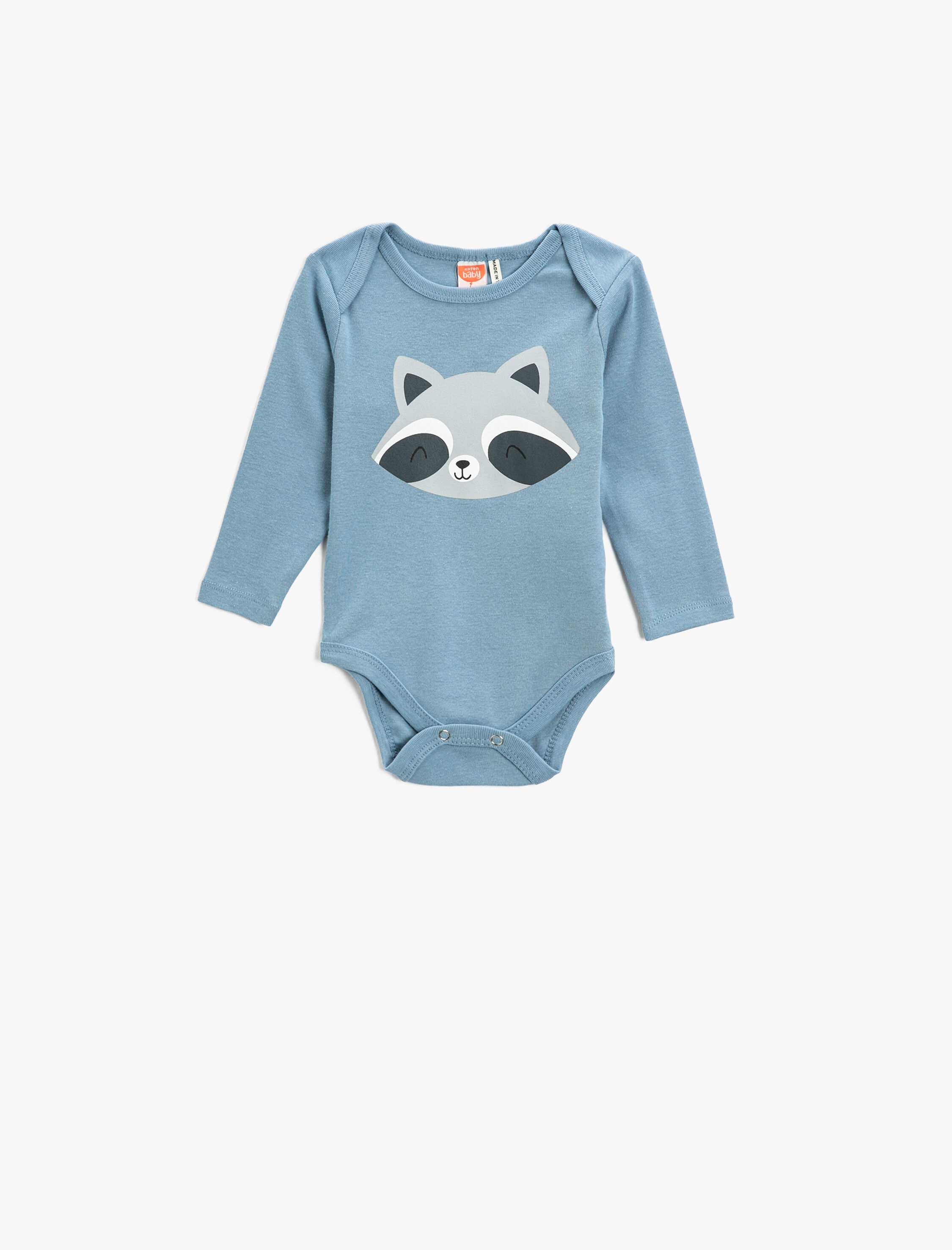  Erkek Bebek Pamuklu Çıtçıtlı Bodysuit Rakun Baskılı