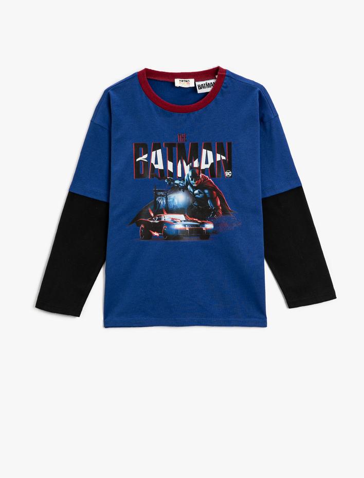 Erkek Çocuk Batman Tişört Lisanslı Çıkma Uzun Kol Bisiklet Yaka