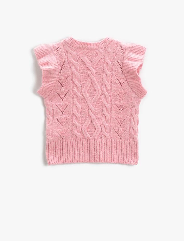 Kız Çocuk Örgü Süveter Yuvarlak Yaka Kolsuz Fırfırlı