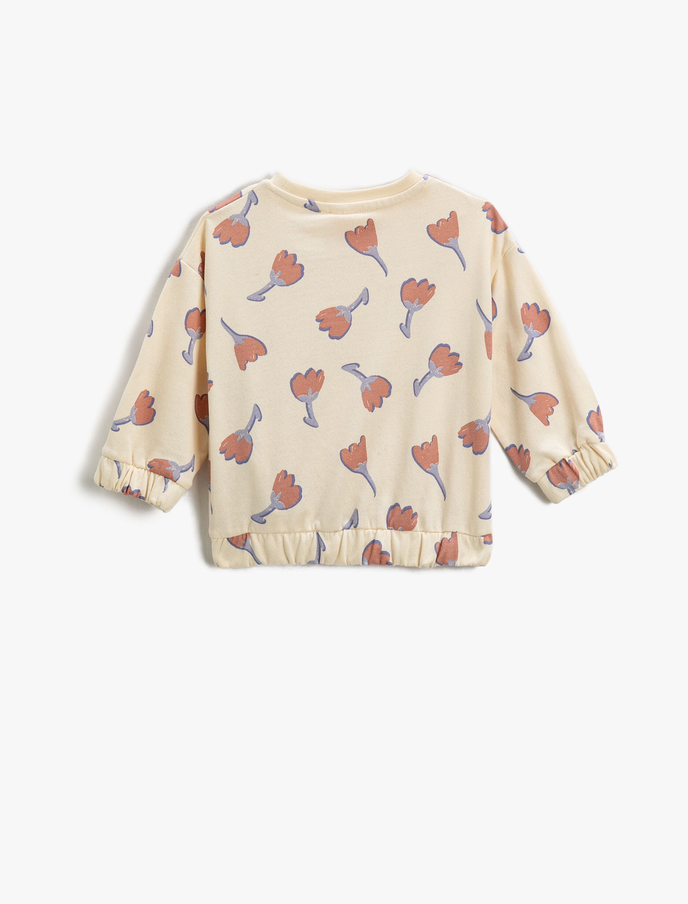  Kız Bebek Çiçek Baskılı Sweatshirt Uzun Kollu Bisiklet Yaka Pamuklu Şardonlu