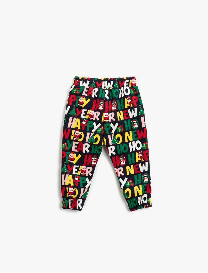 Erkek Bebek Jogger Eşofman Altı Yılbaşı Temalı Baskılı Cepli Beli Bağlamalı