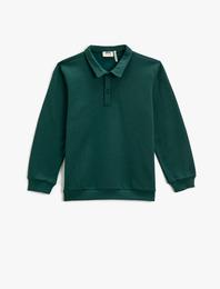 Basic Polo Yaka Uzun Kollu Tişört Düğmeli Pamuklu