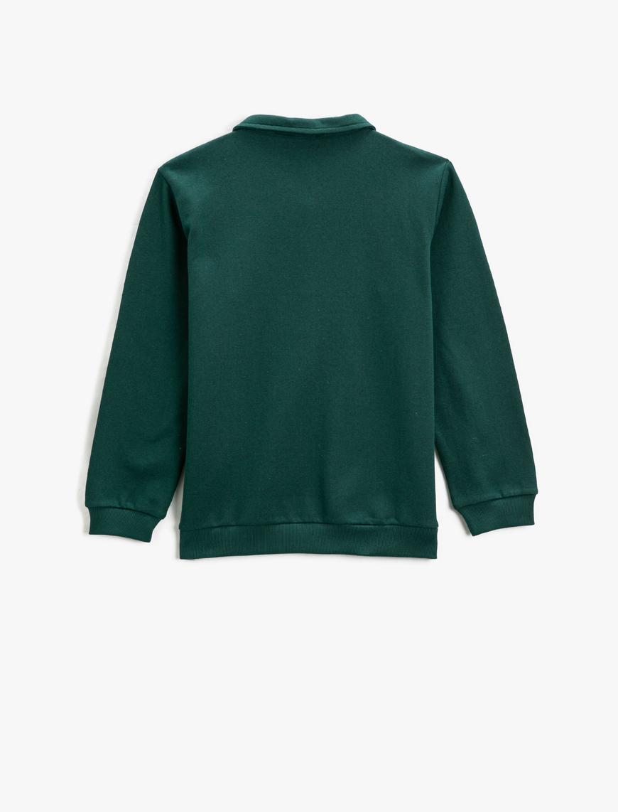  Erkek Çocuk Basic Polo Yaka Uzun Kollu Tişört Düğmeli Pamuklu