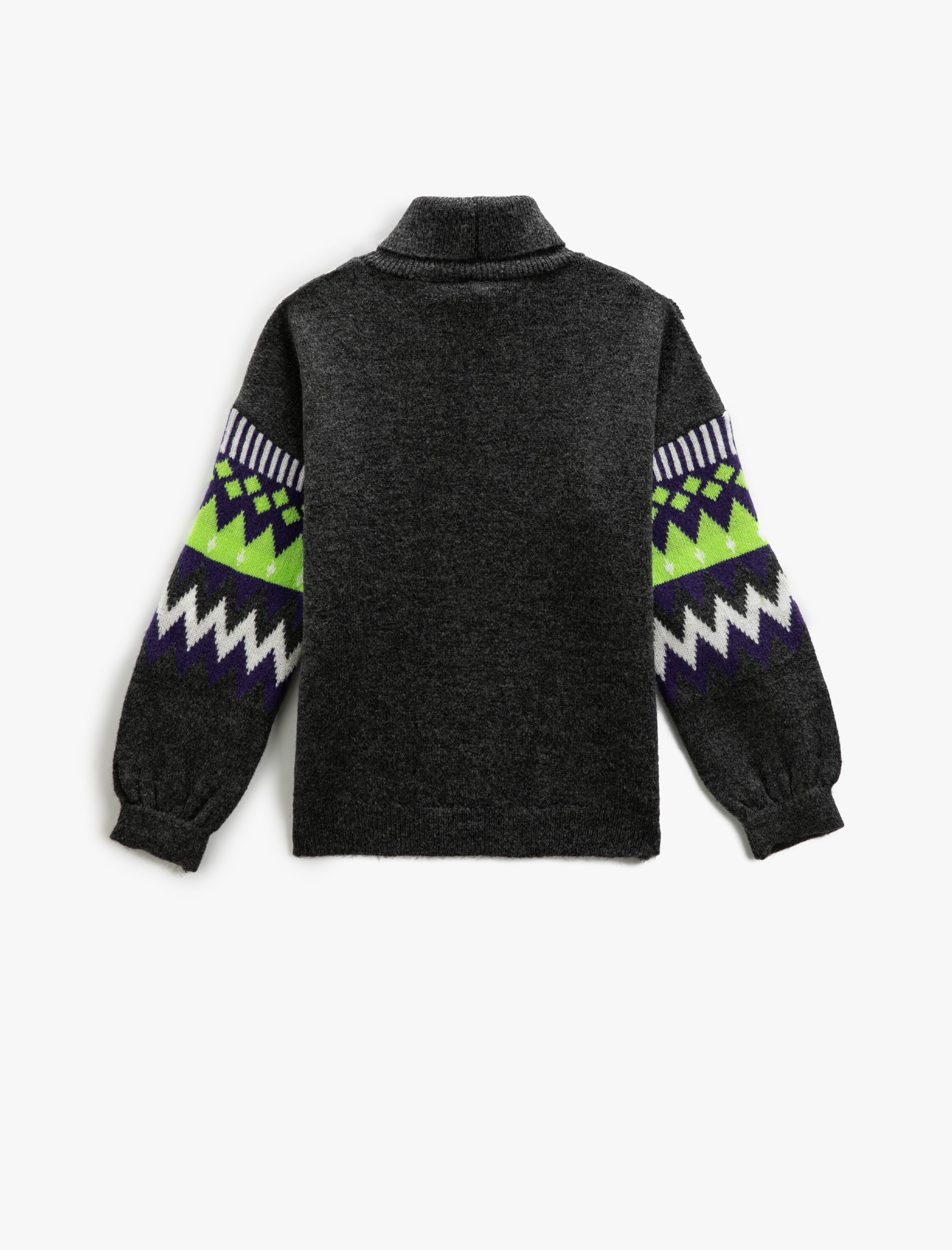  Kız Çocuk Balıkçı Yaka Triko Kazak Geometrik desenli Uzun Kollu